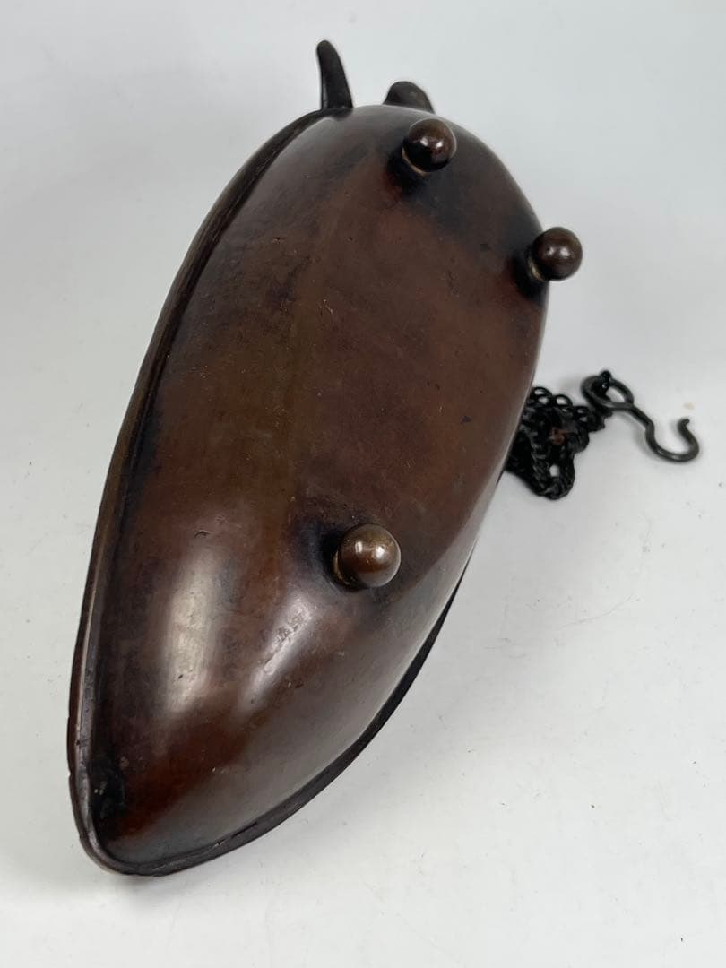 極上 古銅製舟形吊香炉　重さ:975g