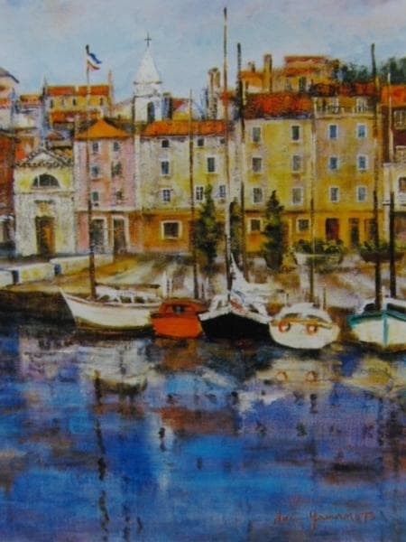 山本亜稀、ピランの港、希少な額装用画集より、新品額装付