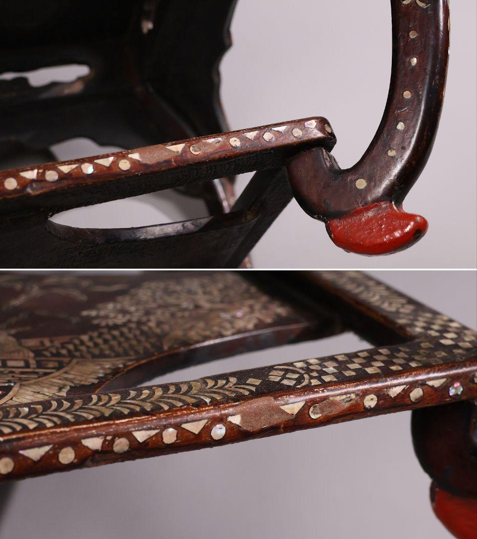 【MA732】時代 中国美術 人物文 螺鈿細工 二段卓 花台 木製 香炉台