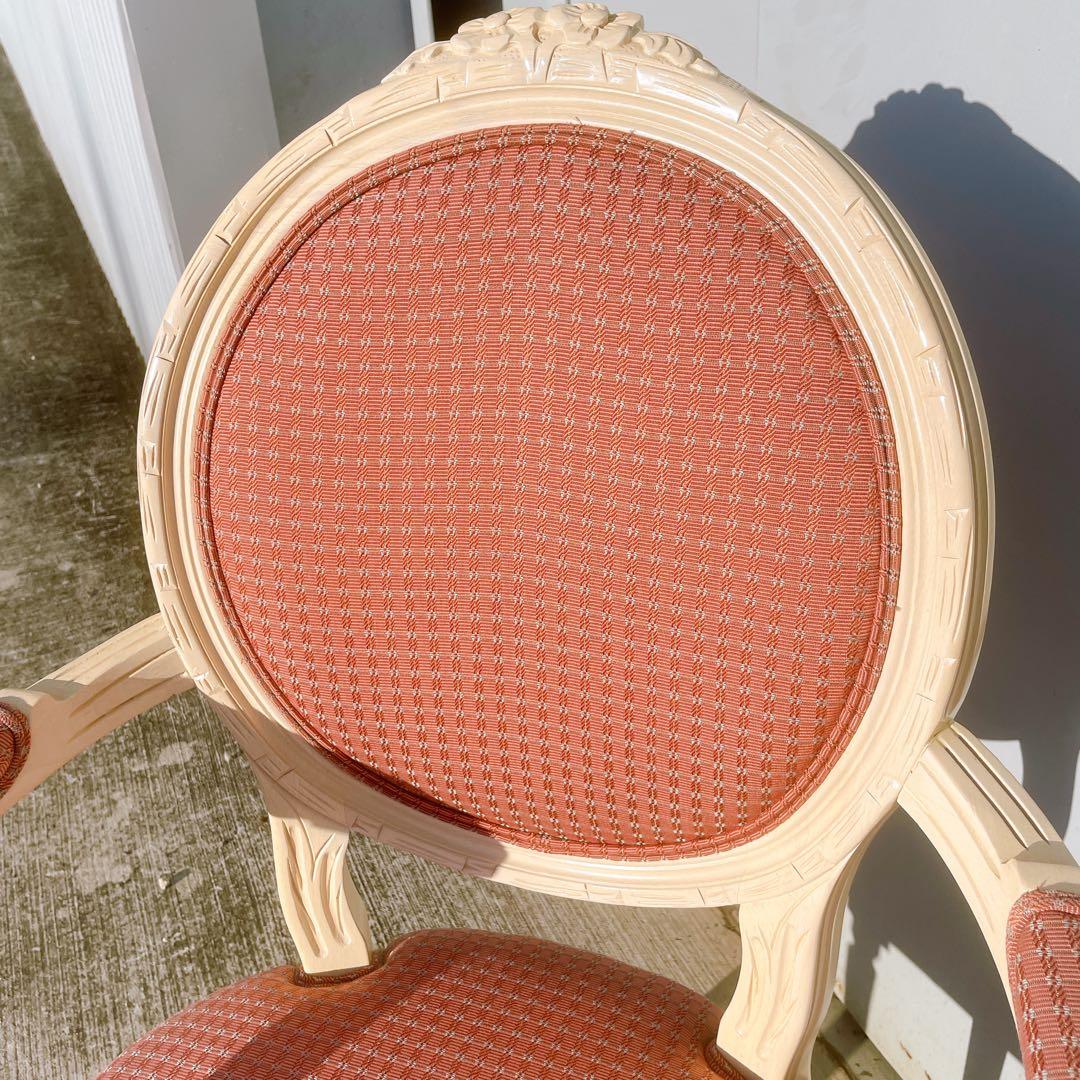 【美品①】ルイ16世様式 フランス華麗チェック織物張 メダリオンアームチェア