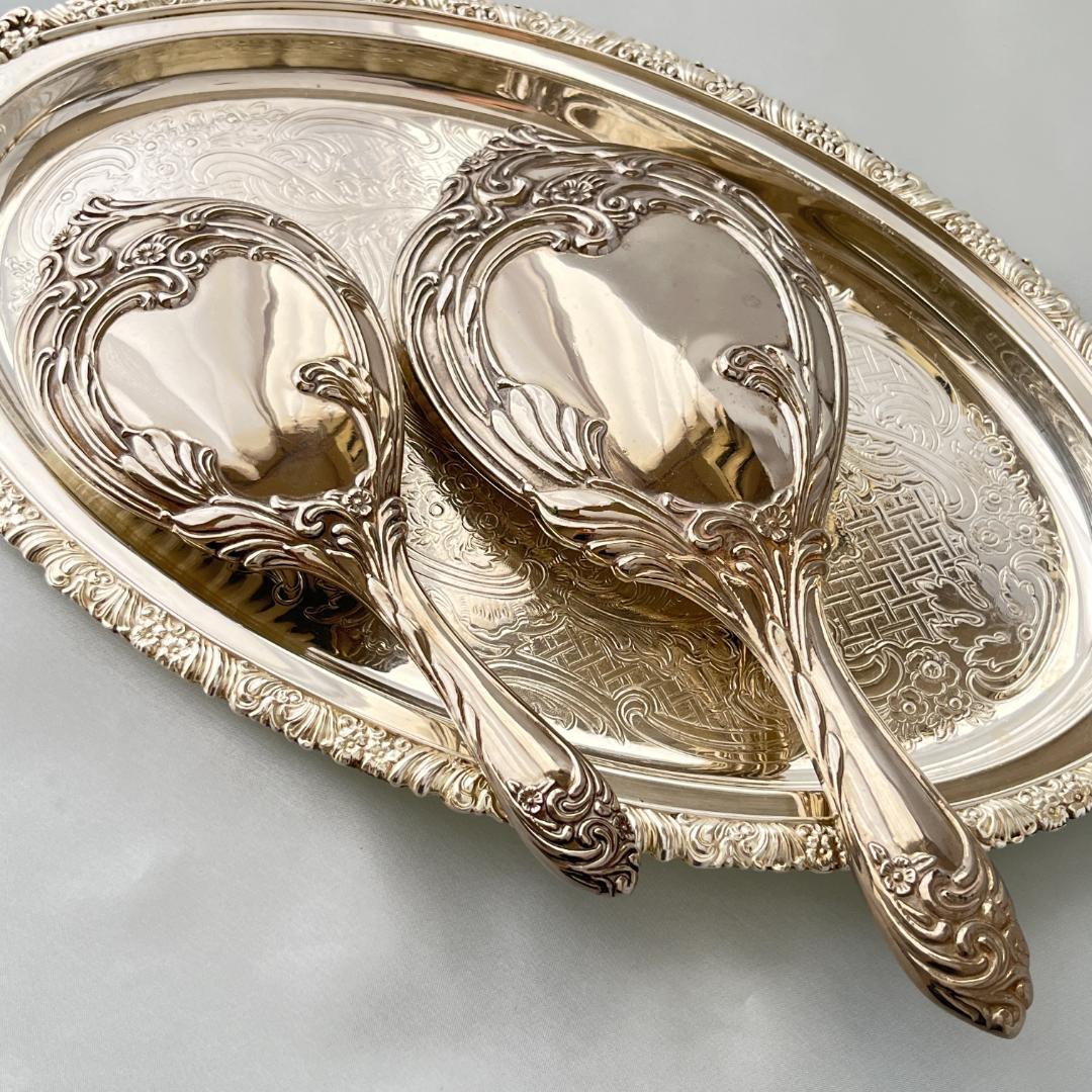 【アールヌーボー】ミラー/ ブラシ【シルバープレート】