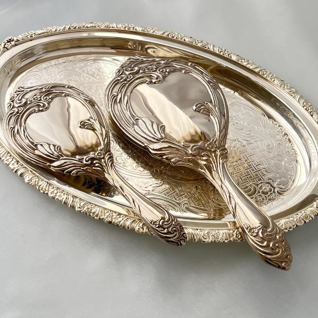 【アールヌーボー】ミラー/ ブラシ【シルバープレート】