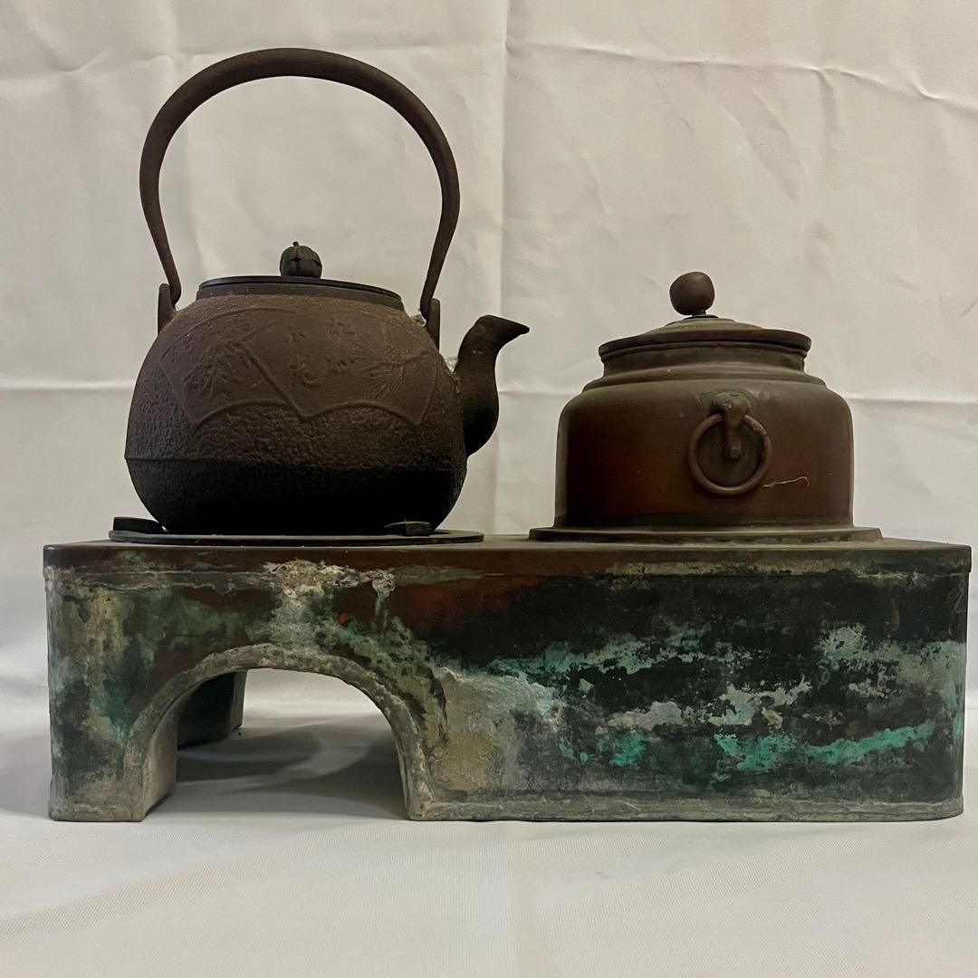 長火鉢用　燗銅壺　五徳　龍文堂刻印鉄瓶