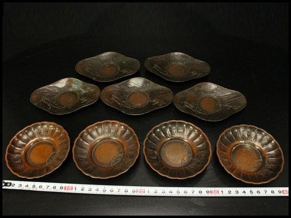 煎茶 銅 茶托 九件 二種(A321)