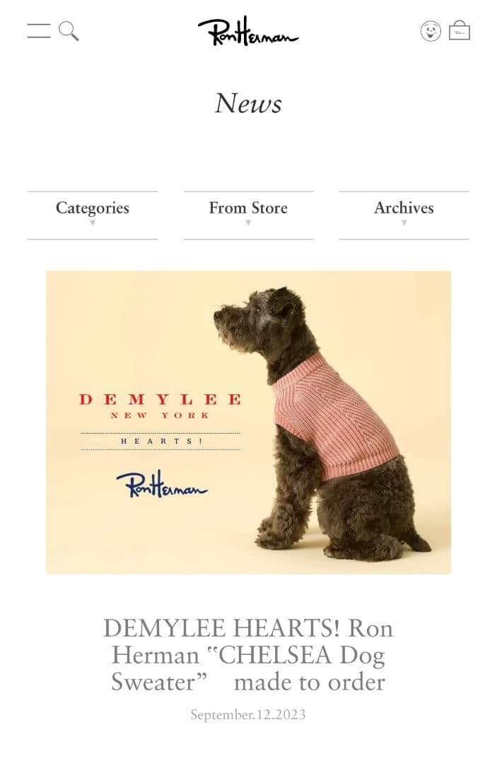 新品未使用　ロンハーマン別注 デミリー ドッグ DEMYLEE 犬 洋服