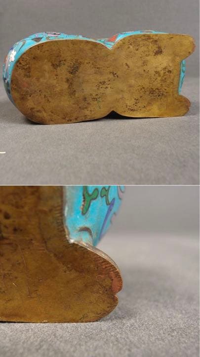 送料無料　清時代景泰藍/七宝怪獣形蓋物　中国古玩