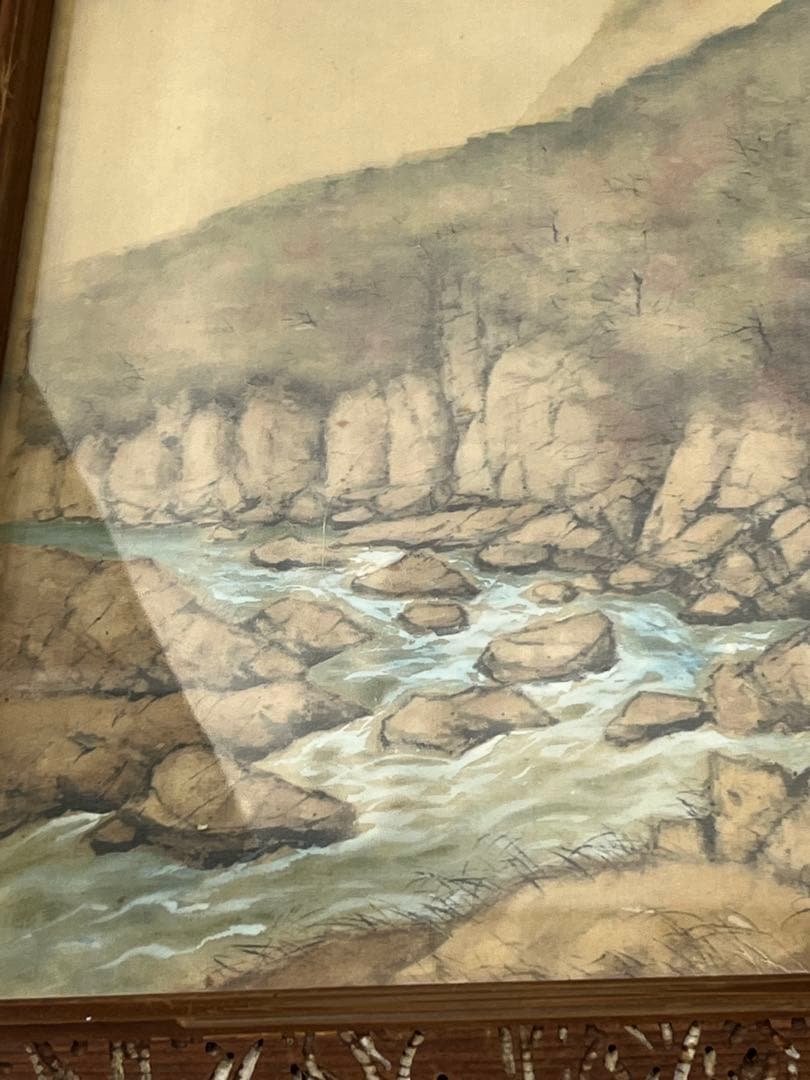 額入り71.0cm 壁掛け 山川風景水彩画 1156