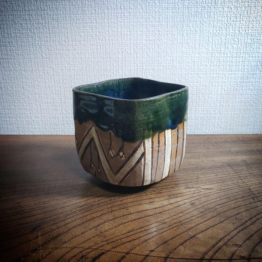 茶道具　鳴海織部　角形　深向付　美濃　オリベ　懐石