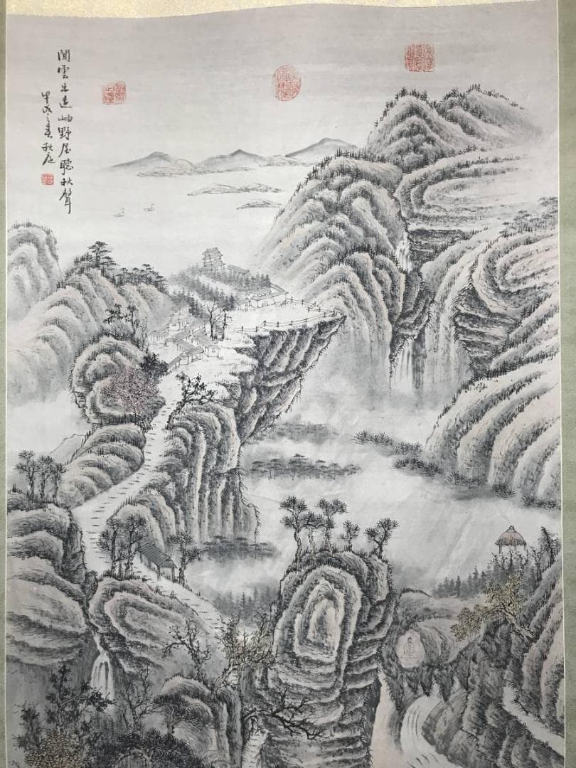 【真作】荘秋庭/野屋聴秋聲図/山水図/大幅/掛軸/名家伝来/AC-281