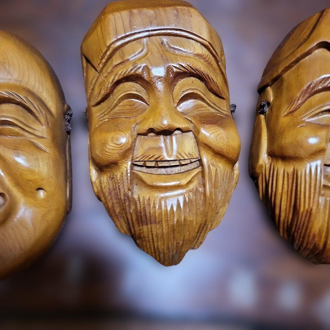 処分セール！値下げ中！】七福神 木製彫刻面