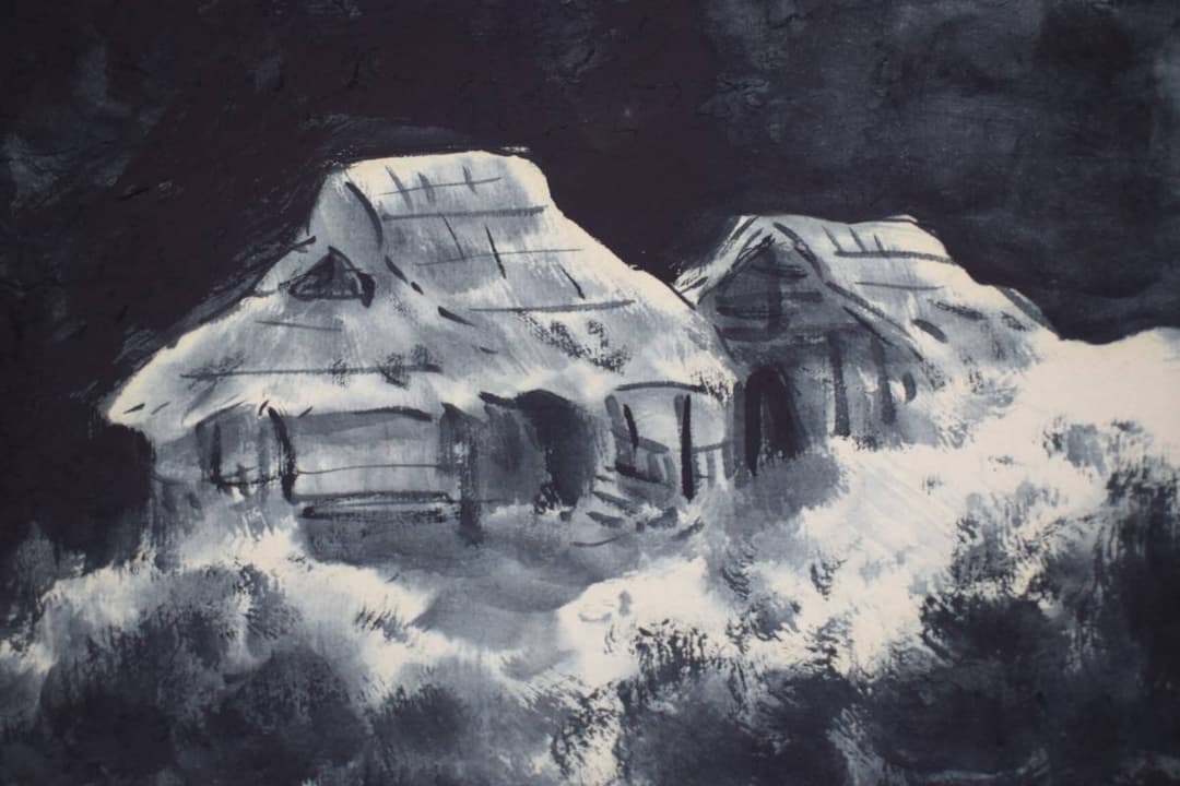 【真作】杉原元人/水墨山水図/漁舟晴天/掛軸☆宝船☆Y-418　JM