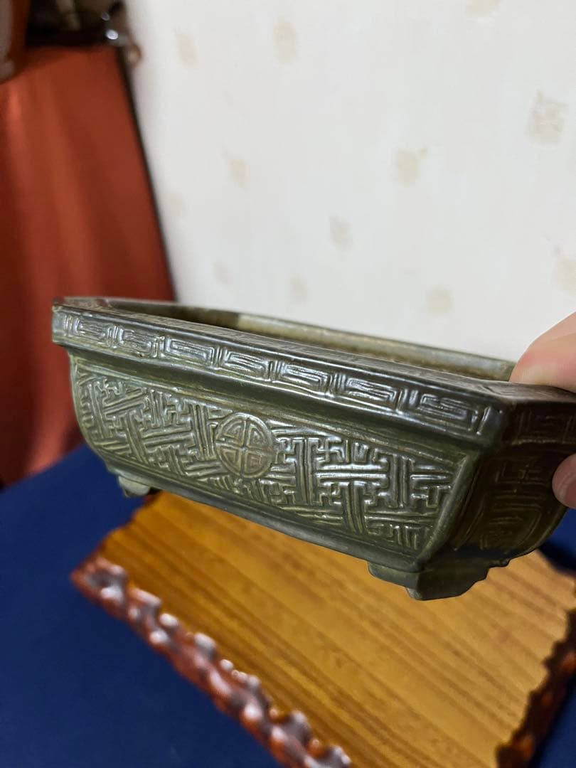 93 盆栽　盆栽鉢　植木鉢　中国鉢　南京蕎麦袖隅入　長方鉢