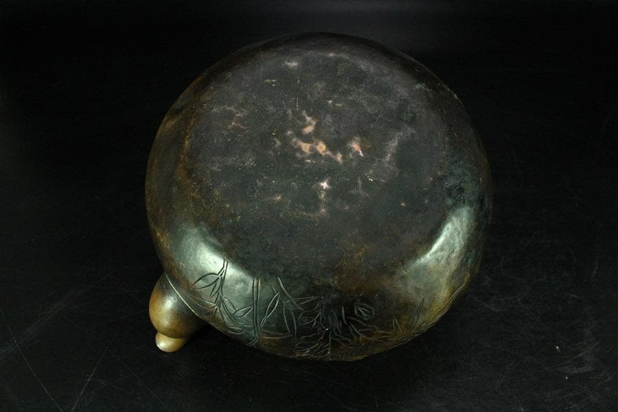 煎茶 銅 刻 梅紋 五郎三郎 在銘 銅瓶 時代物(K-LC756)