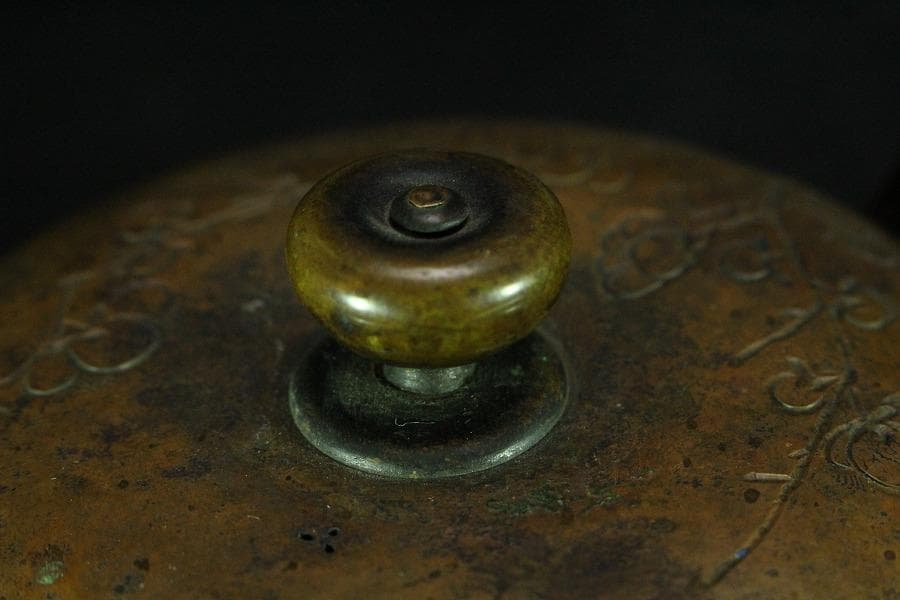 煎茶 銅 刻 梅紋 五郎三郎 在銘 銅瓶 時代物(K-LC756)