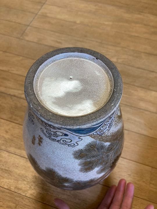 薩摩　日の出　鶴　花瓶　古城画