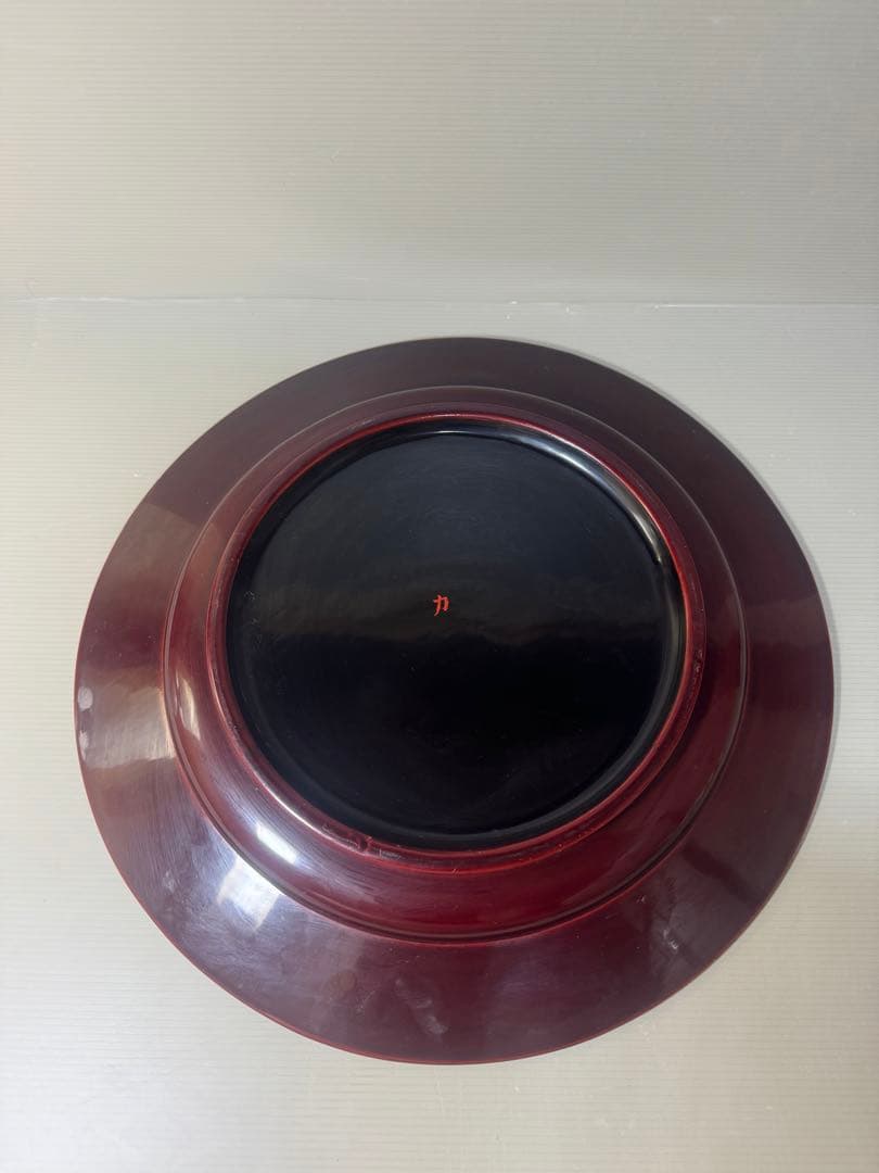 2440 木製金蒔絵　鶴扇果実文　大皿 丸皿 飾皿  37cm  時代物