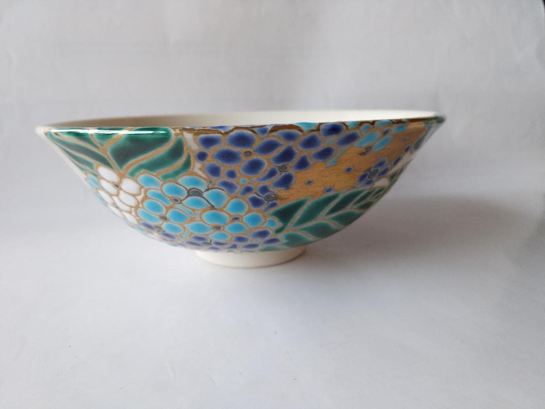 御室窯 仁清 紫陽花 平茶碗 共箱 共布 茶道具 茶器 抹茶碗 新品 未使用品