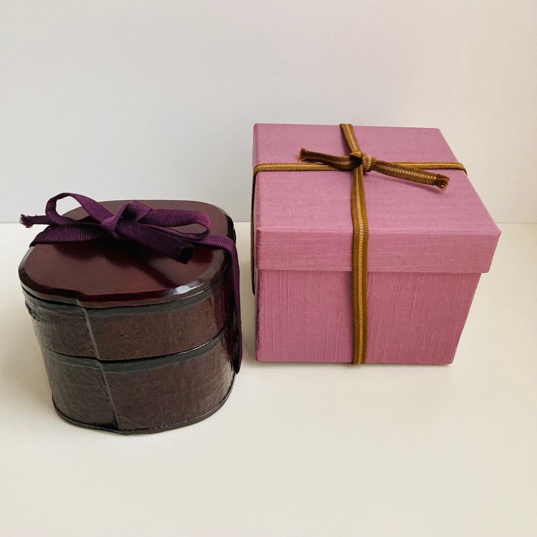 漆工芸　漆作家　本間幸夫　木皮二段重（角）弁当箱　重箱　荻房　 漆器