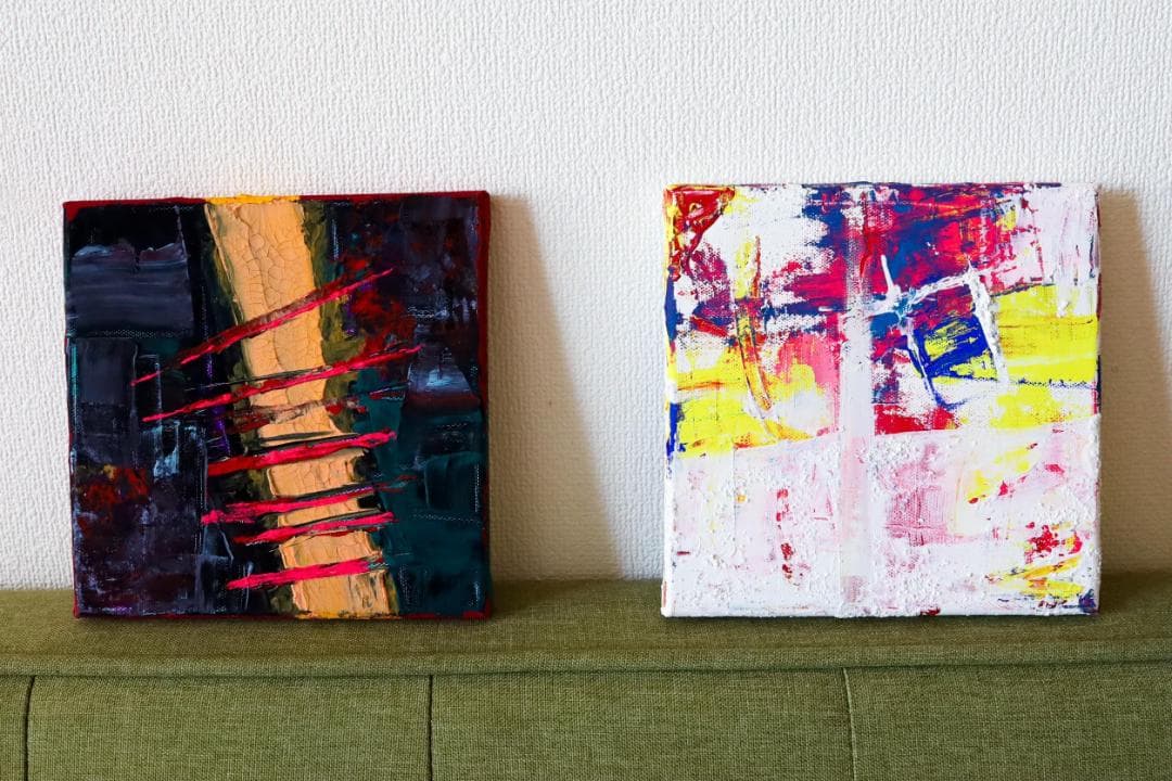 二枚組アクリル抽象画「自傷と降臨」｜現代アート・一点もの原画