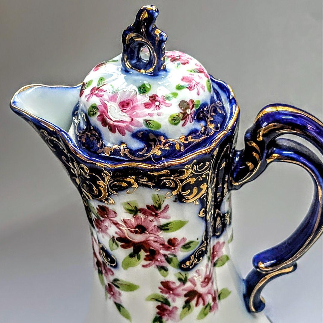 オールドニッポン 明治期 日本陶磁の優美　ティ―ポット　金彩 コバルト 花文