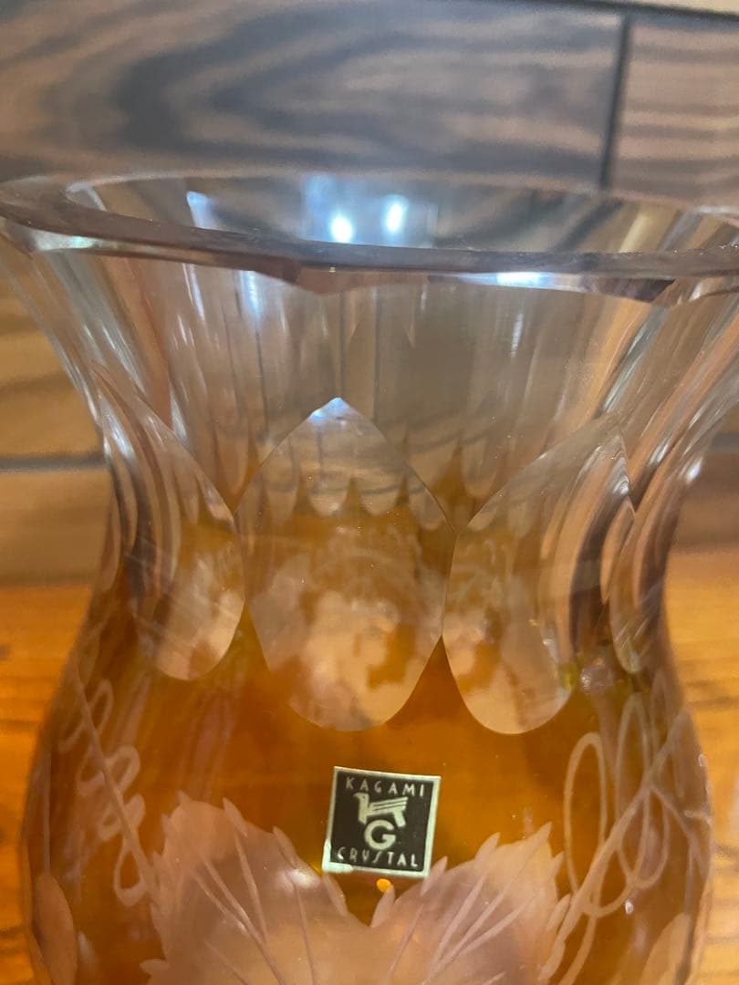 カガミクリスタル　色被せ　黄色　花瓶×1　各務クリスタル　重さ約2.2kg