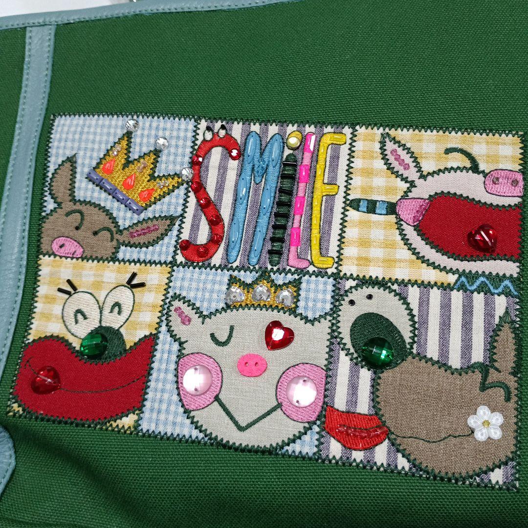 オレボレブラ，緑色 キャラクター刺繍 トートバッグ