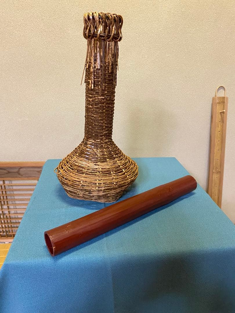 茶道具/花入 鶴首籠虎 竹籠花入