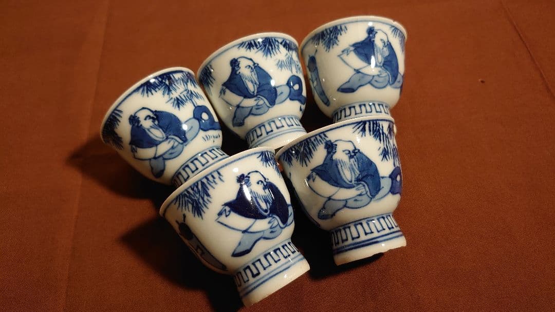 煎茶碗　竹泉　古染付　アンティーク煎茶碗　茶道具　蔵出し　５客