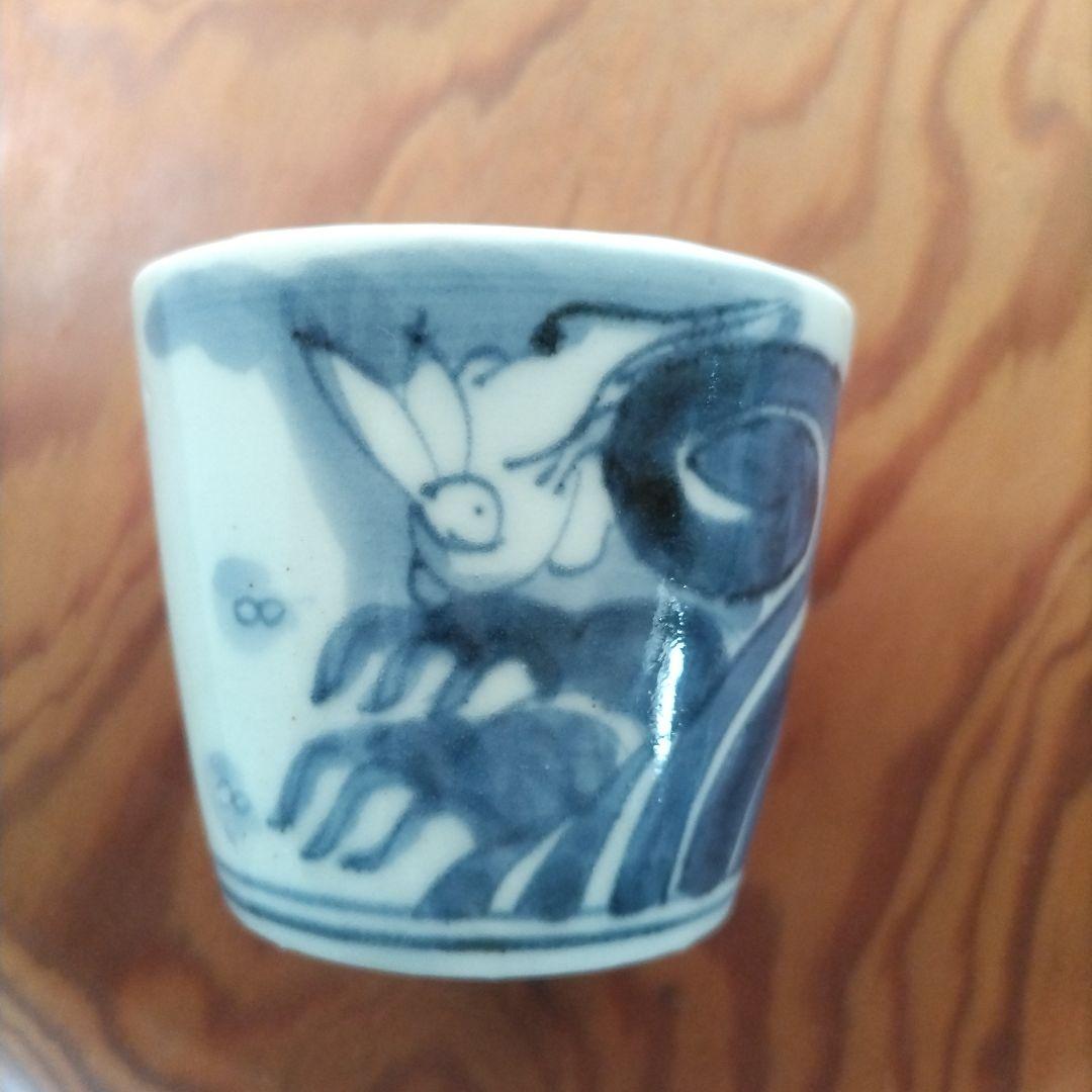 兎図 そば猪口 江戸期 波兎 古伊万里 染付