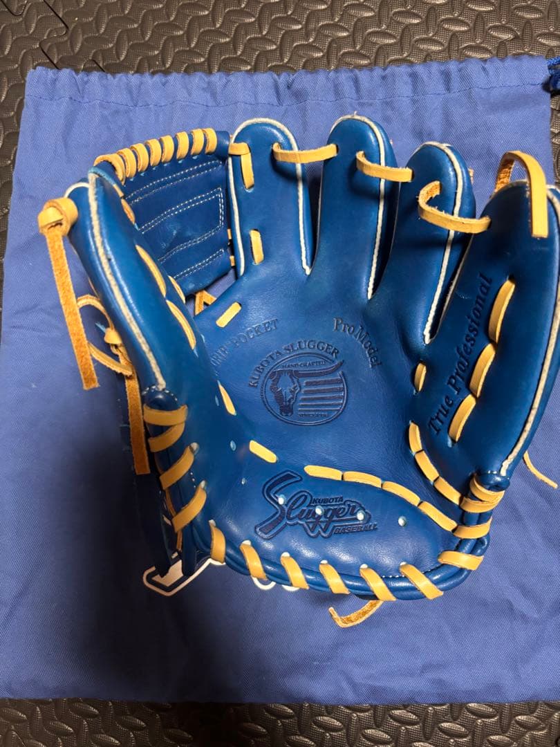 Kubota Slugger 野球グローブ 青/黄色 収納袋付き