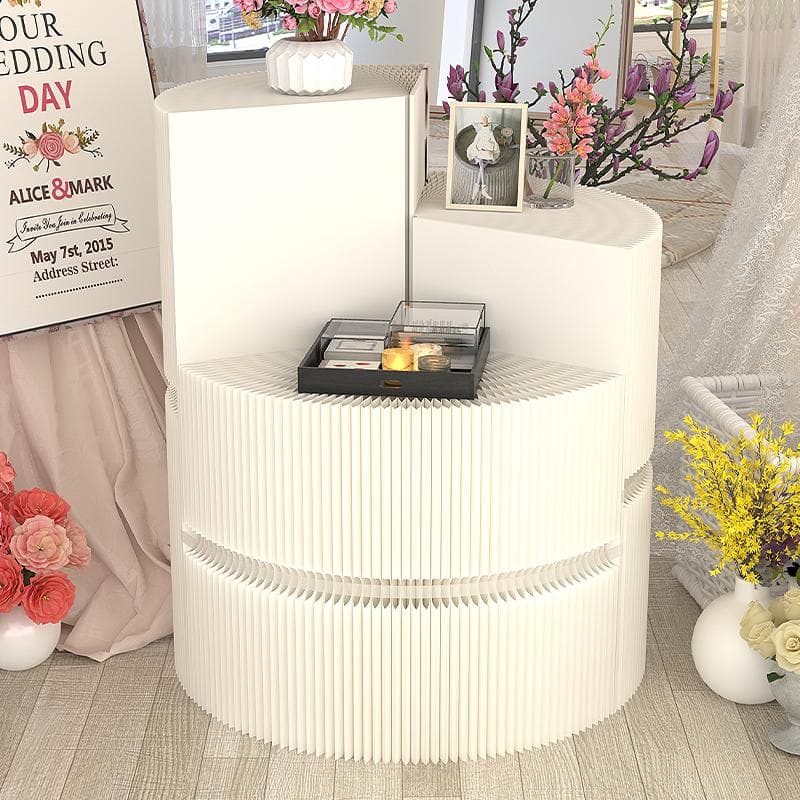 ホワイト階段円柱型ディスプレイ台直径100cm高さ78㎝ 陳列台 組立不要展示会