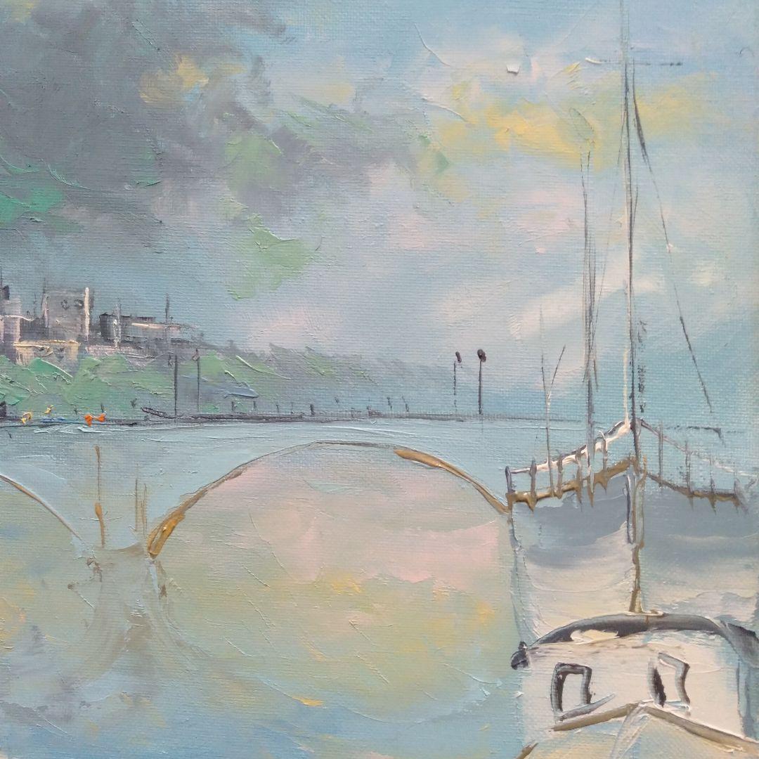 マンズ　小松和子　油絵　「エッフェル塔とセーヌ川」　油彩画　F4号　箱付き