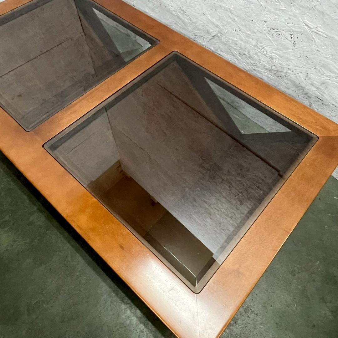 【マルニ】 センターテーブル ローテーブル 木製 ガラス天板 A0874