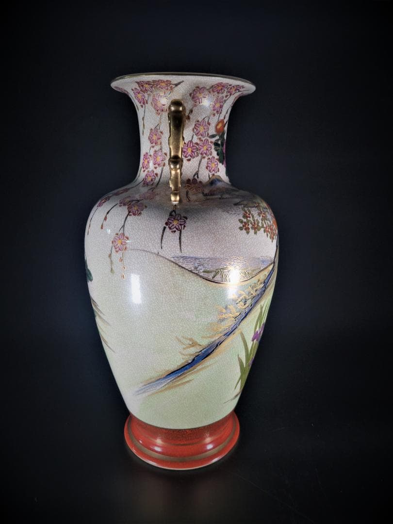 【焼物】上物　薩摩焼　大壺　飾り瓶　花瓶　金飾　旧家譲り品