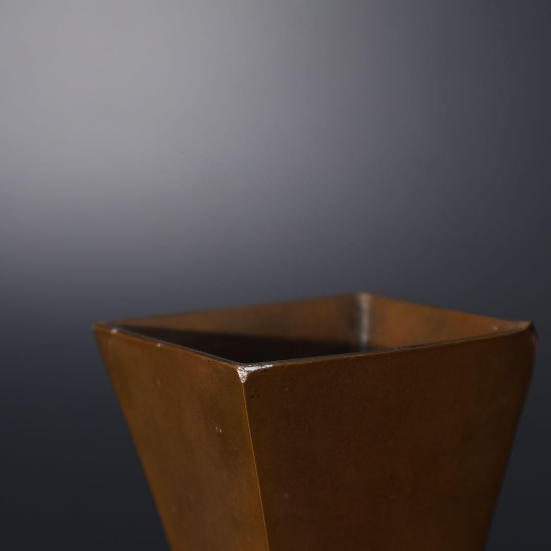 唐銅　四方形耳付き花入　花生け　桐箱　R1517ダN2