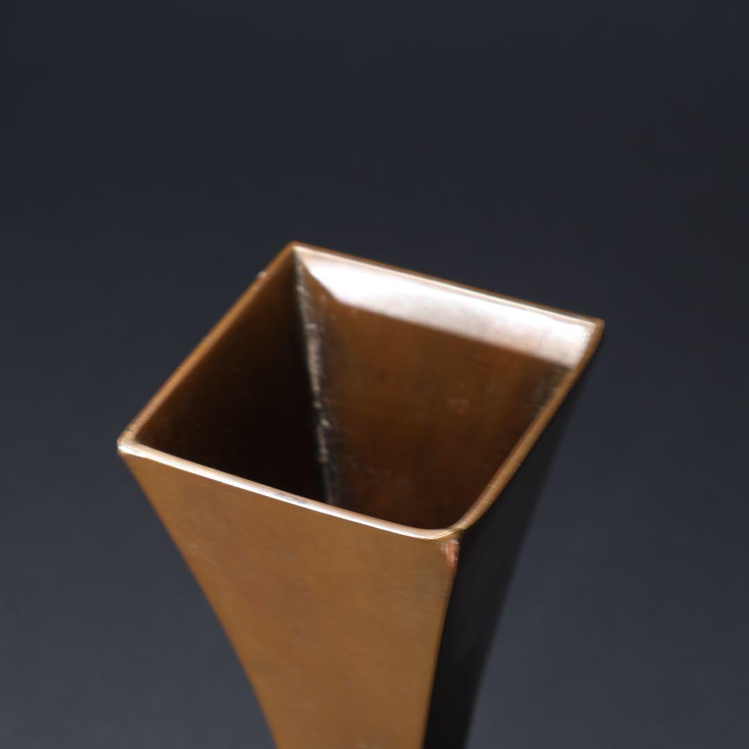 唐銅　四方形耳付き花入　花生け　桐箱　R1517ダN2