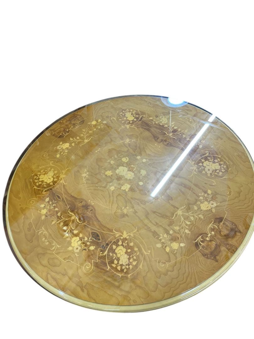 イタリア高級象嵌細工 ラウンドダイニングテーブル（直径110cm）猫脚