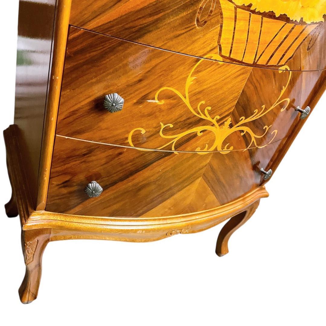 【★希少★】おしゃれ　イタリア製　象嵌　5段　チェスト　猫脚　アンティーク　家具