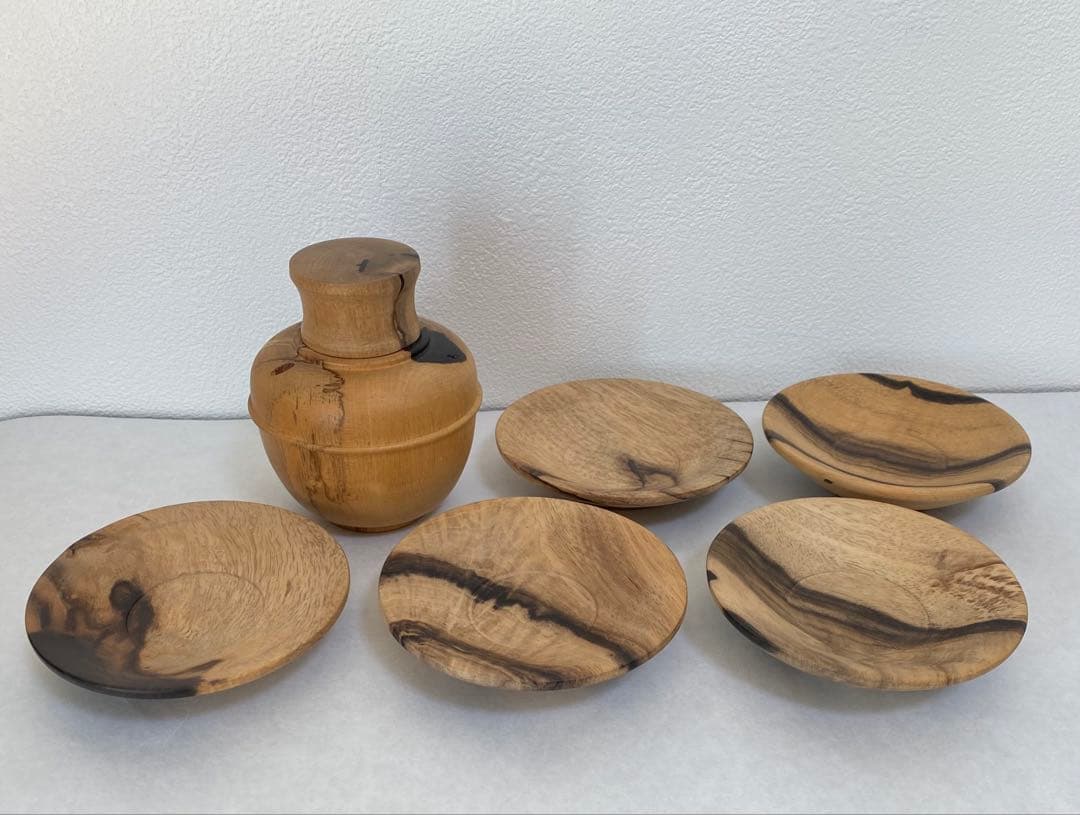 黒柿茶托 5客と茶入れのセット