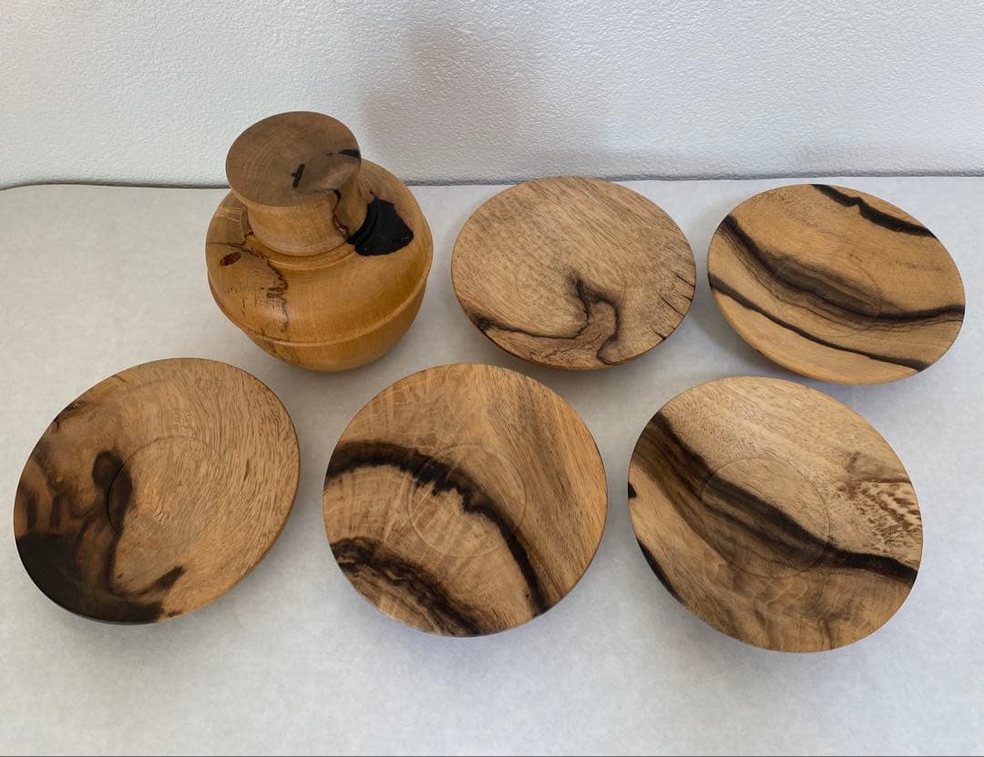 黒柿茶托 5客と茶入れのセット