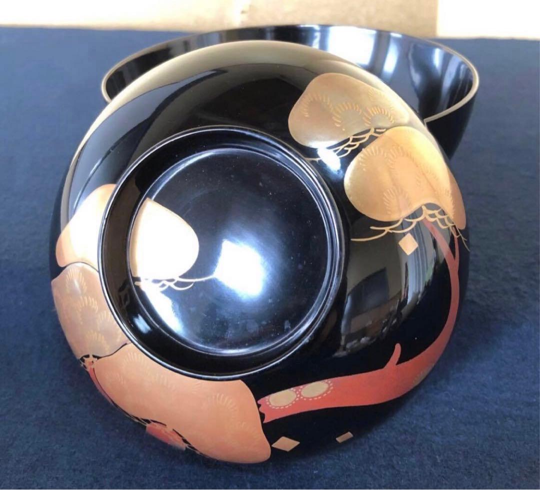 《レ》黒塗 蒔絵付 煮物椀5客 雑煮椀 木製漆器 木箱　251113え1
