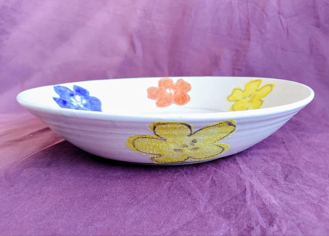 色絵花文平皿(尺皿) 未使用 新品同様