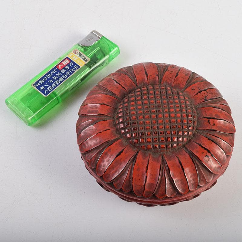 茶道具　鎌倉彫　菊香合　書付箱付　V　R9429