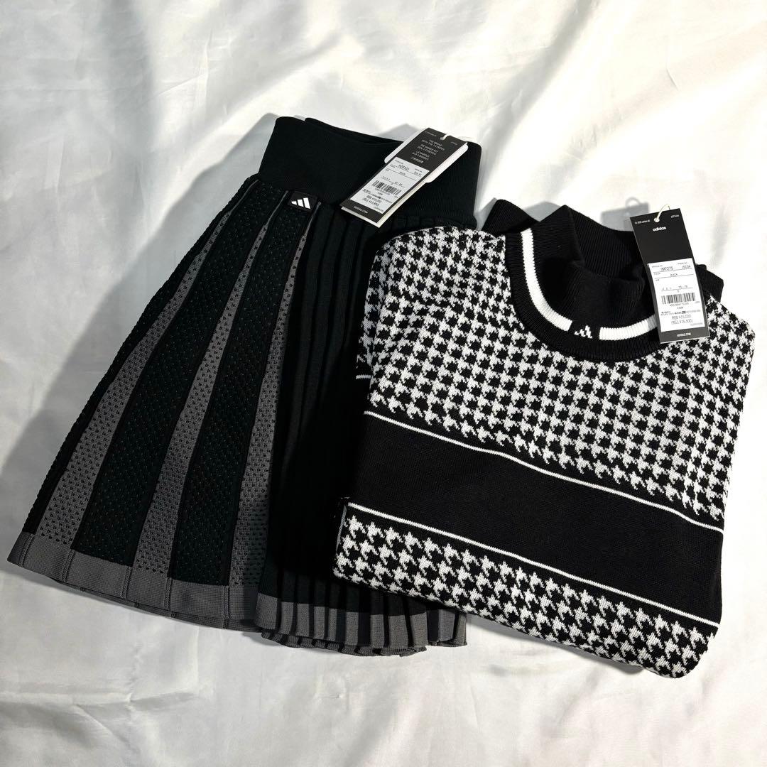 未使用　adidas ゴルフ　ネックモックチェック　プリーツ　セットアップ