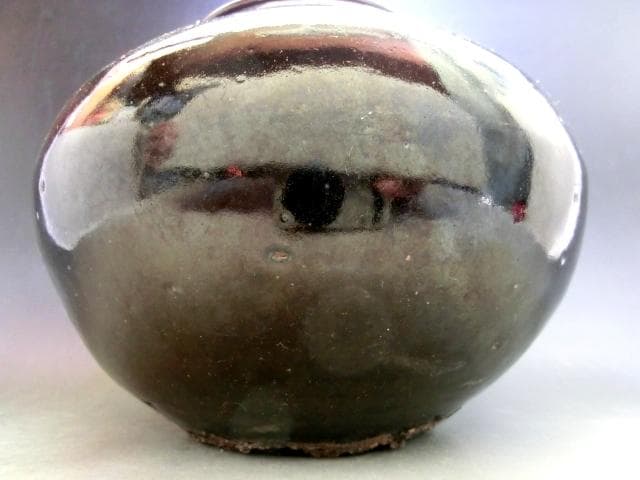 水指■黒釉時代物水指 李朝 お茶道具 種壷 漆器の蓋 塗蓋 アンティーク時代物■