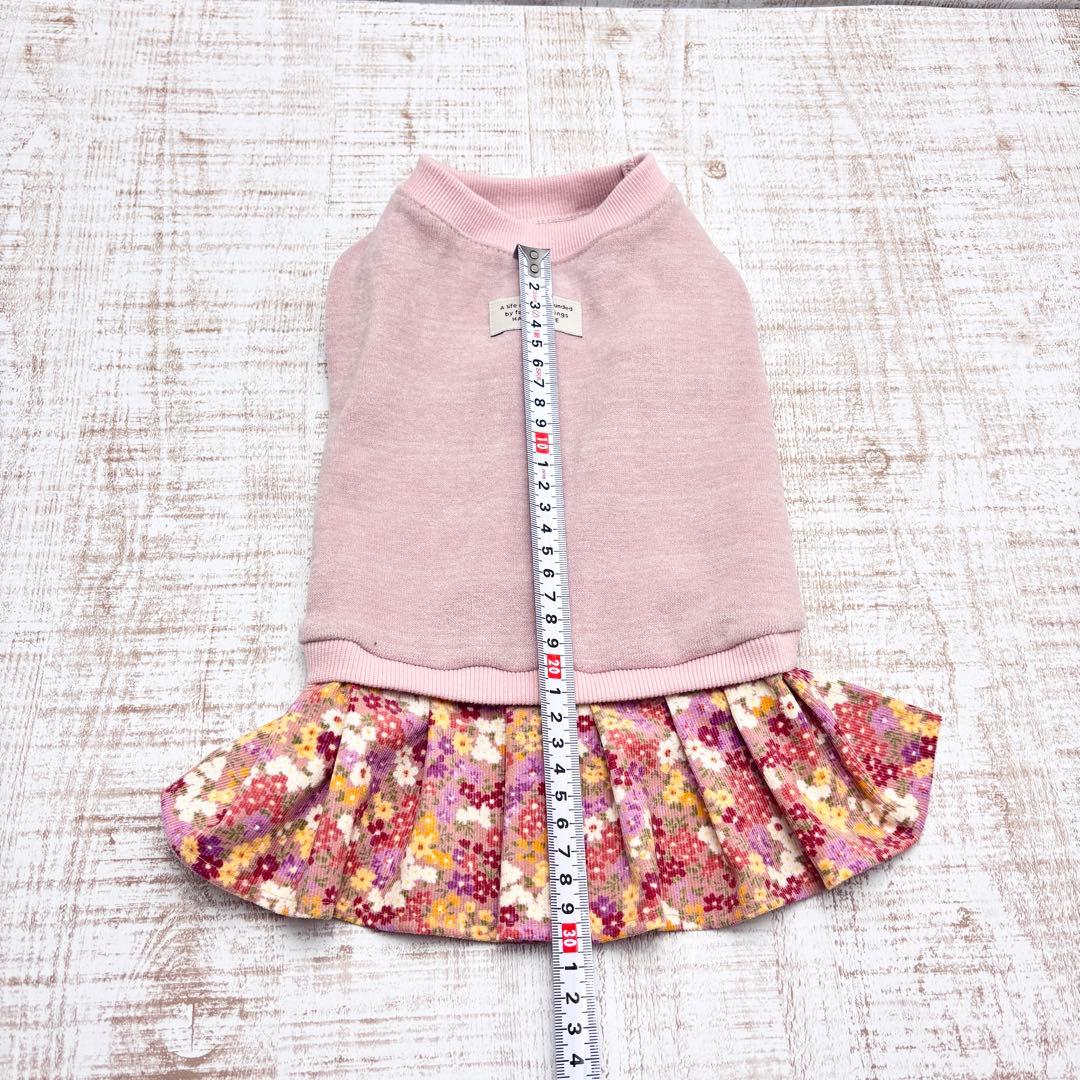 【オーダーページ】犬服　ピンク薄起毛ニット×花柄ツーピース