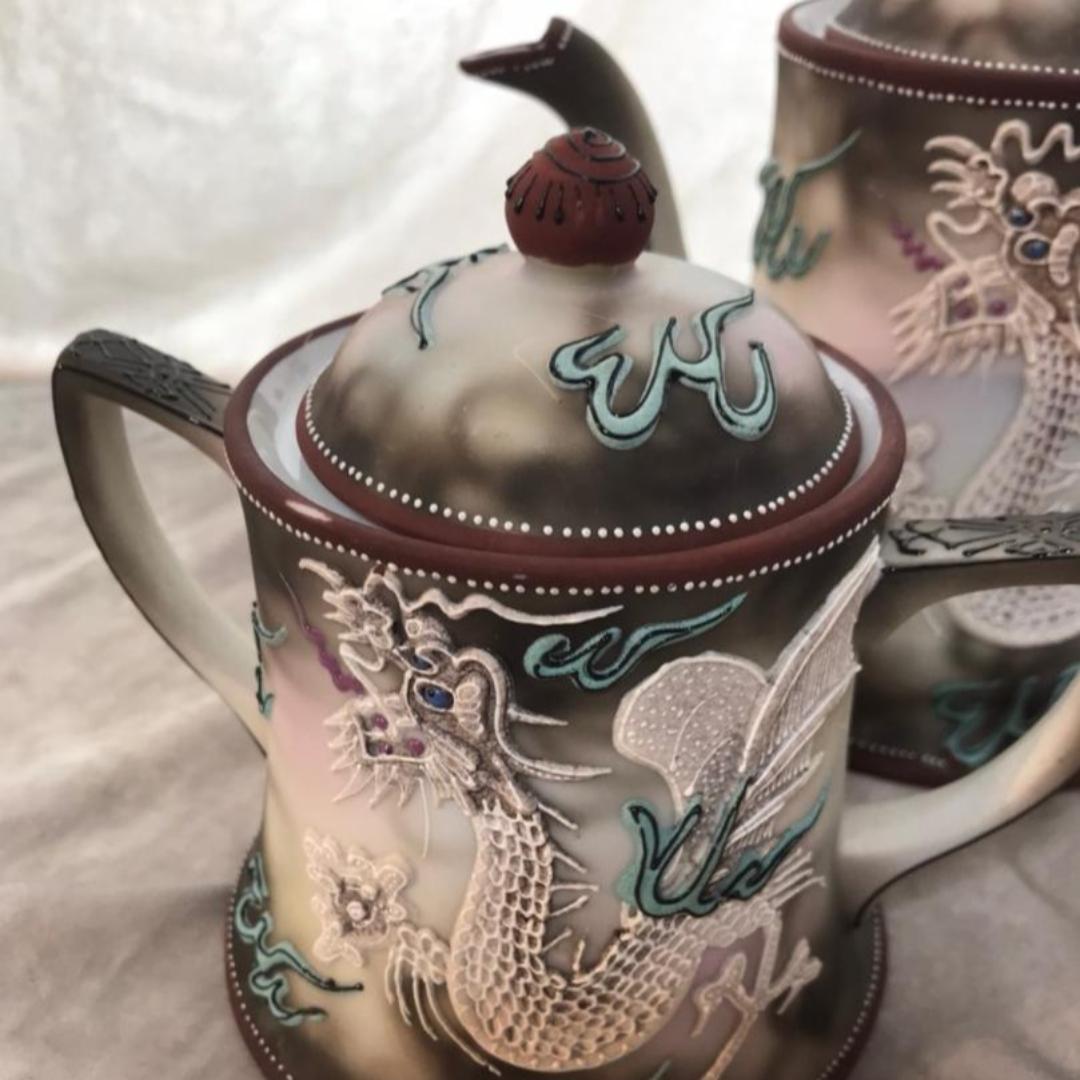 ドラゴン　ティーポットセット　輸出用　松風陶器　もりあげ