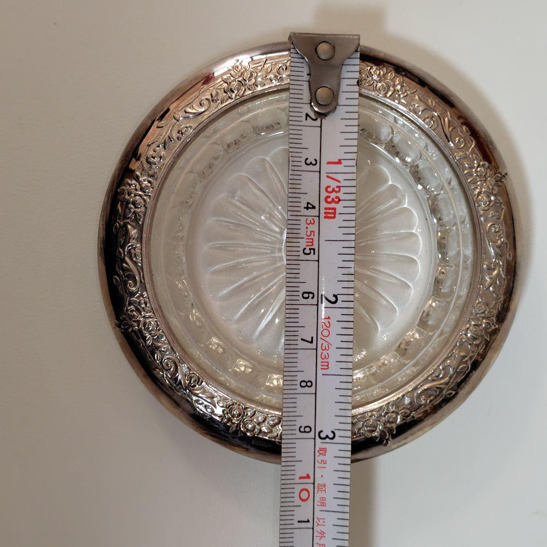 純銀製　皿　昭和レトロ　銘々皿 小皿 受皿 小物入れ　純銀×ガラス製　120g