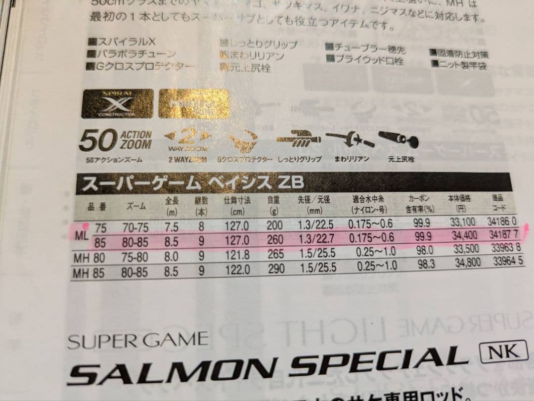 未使用　シマノ本流竿「SUPERGAME BASlS」ML80−85　8.5m