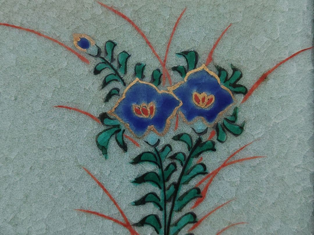 陶板画　リンドウ　額入り　昭和レトロモダン　かわいい絵柄　美術品　和風